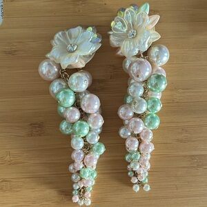 Vintage Faux Pearl Clip On Duster Earrings